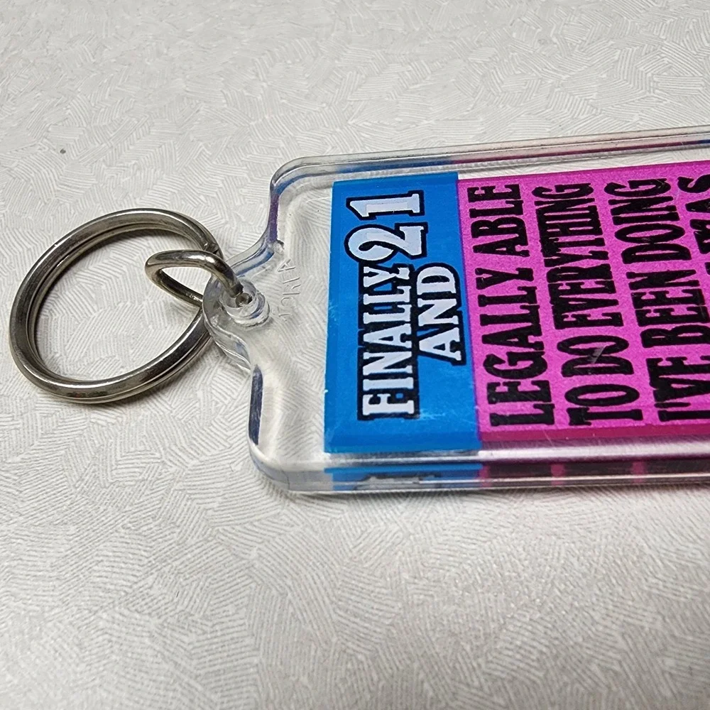 Vintage Keychain Lot Of 2 Novelty Spencer's Keychains 90's 21 Legal Bottle Opene
